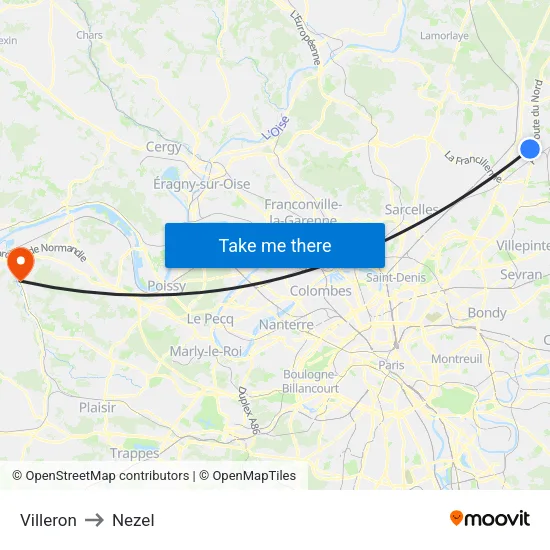 Villeron to Nezel map