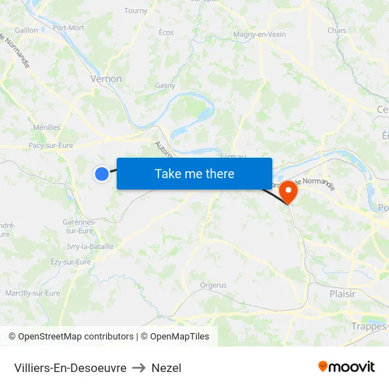Villiers-En-Desoeuvre to Nezel map