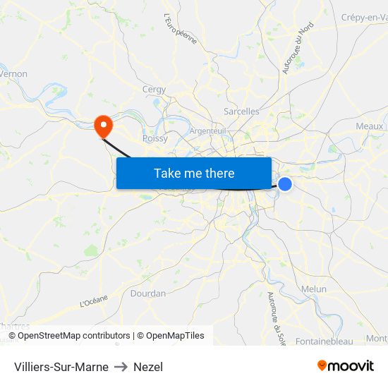Villiers-Sur-Marne to Nezel map