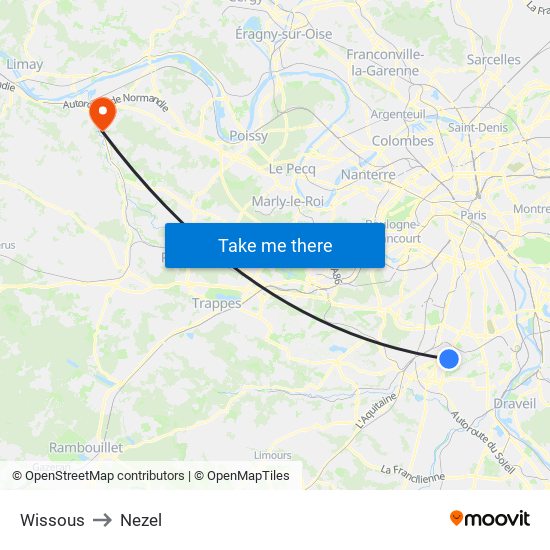 Wissous to Nezel map