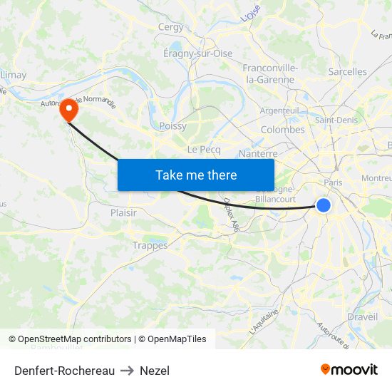Denfert-Rochereau to Nezel map