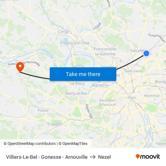 Villiers-Le-Bel - Gonesse - Arnouville to Nezel map