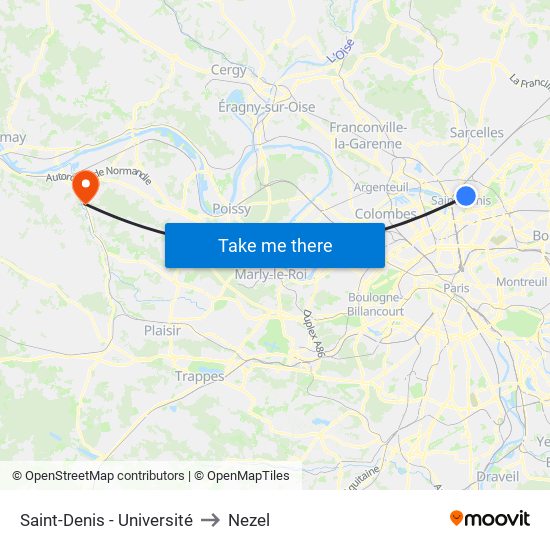 Saint-Denis - Université to Nezel map