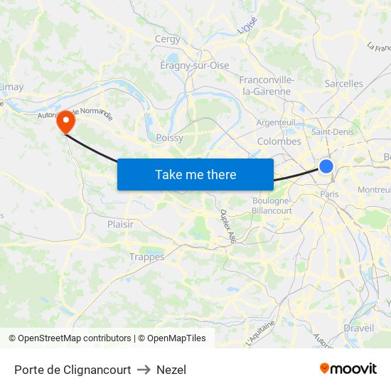 Porte de Clignancourt to Nezel map