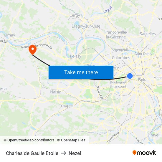 Charles de Gaulle Etoile to Nezel map