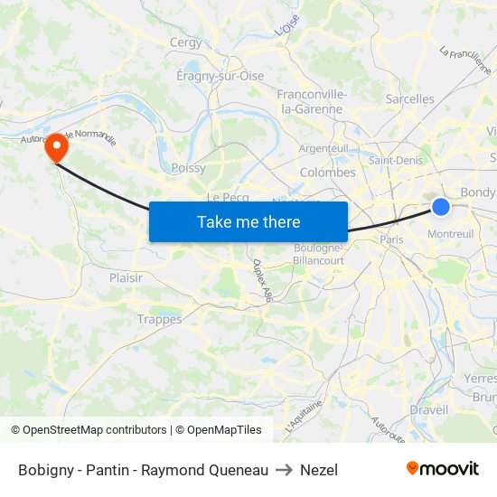 Bobigny - Pantin - Raymond Queneau to Nezel map