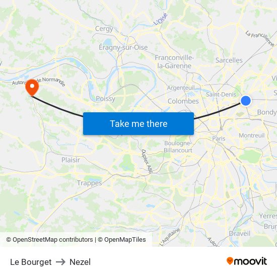 Le Bourget to Nezel map