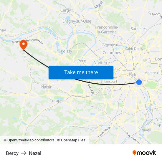 Bercy to Nezel map