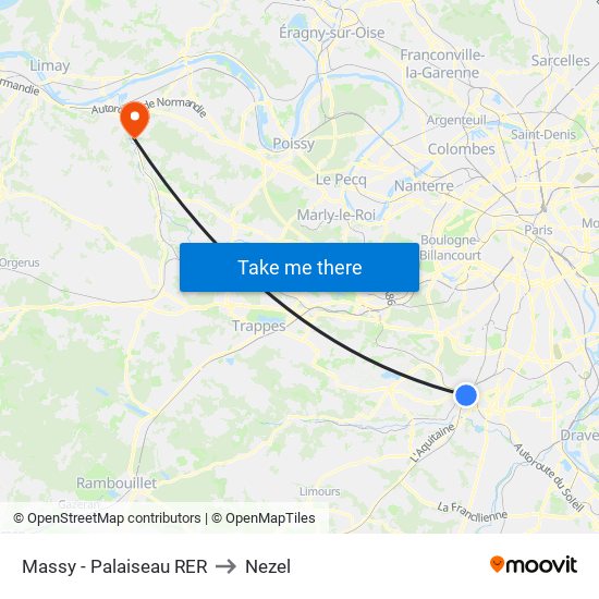 Massy - Palaiseau RER to Nezel map