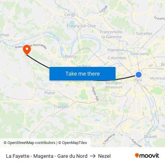 La Fayette - Magenta - Gare du Nord to Nezel map