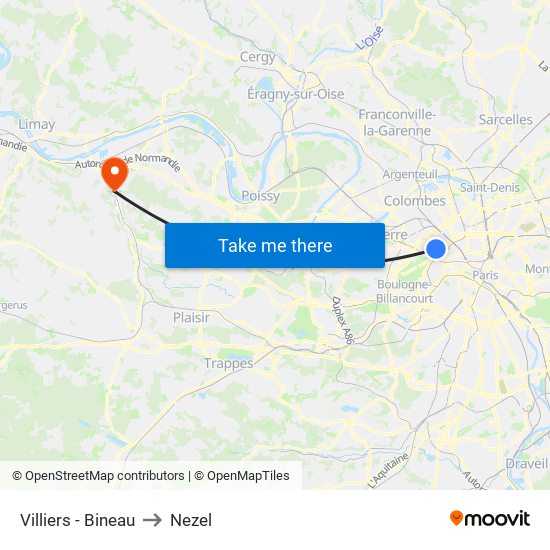 Villiers - Bineau to Nezel map