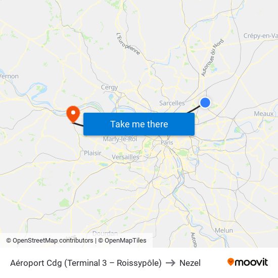 Aéroport Cdg (Terminal 3 – Roissypôle) to Nezel map