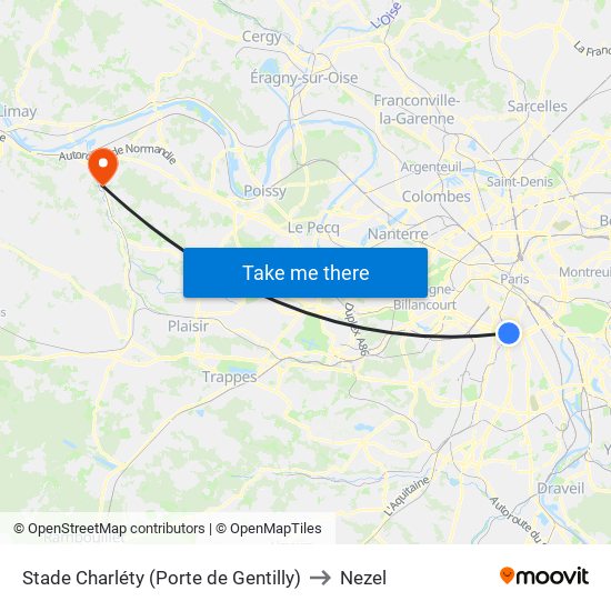 Stade Charléty (Porte de Gentilly) to Nezel map