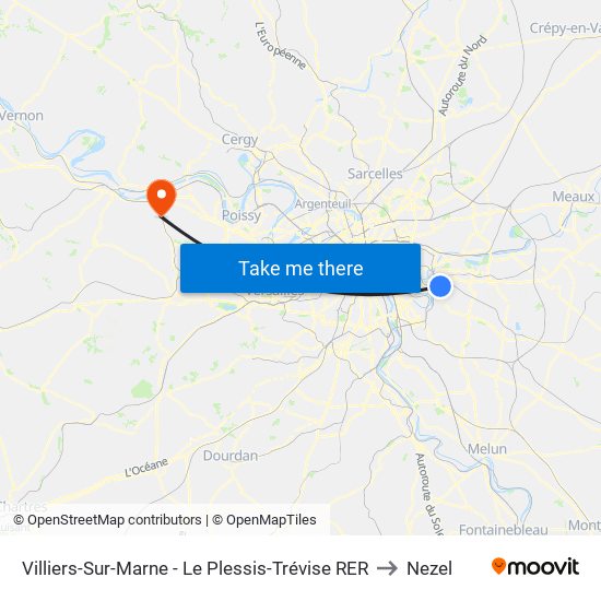 Villiers-Sur-Marne - Le Plessis-Trévise RER to Nezel map