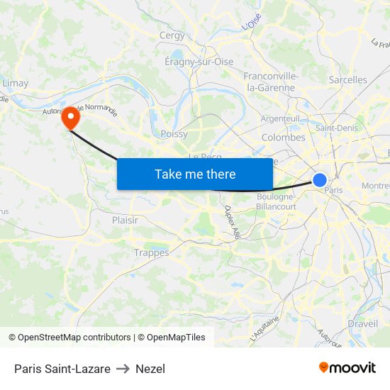 Paris Saint-Lazare to Nezel map