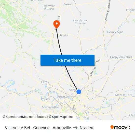 Villiers-Le-Bel - Gonesse - Arnouville to Nivillers map