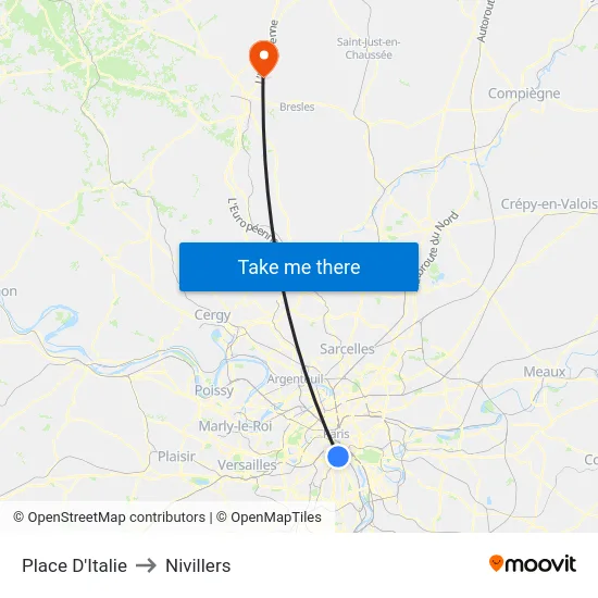 Place D'Italie to Nivillers map