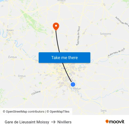 Gare de Lieusaint - Moissy to Nivillers map