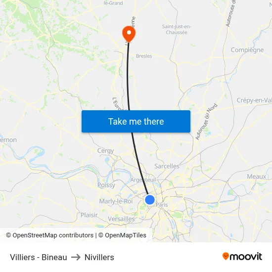 Villiers - Bineau to Nivillers map