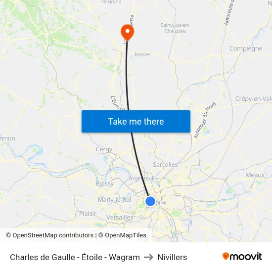 Charles de Gaulle - Étoile - Wagram to Nivillers map