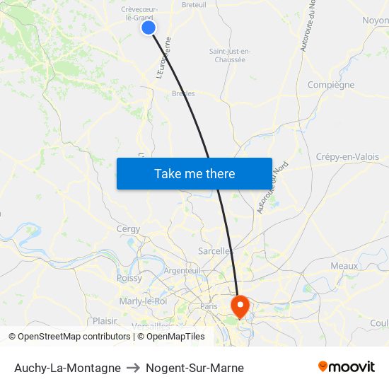 Auchy-La-Montagne to Nogent-Sur-Marne map