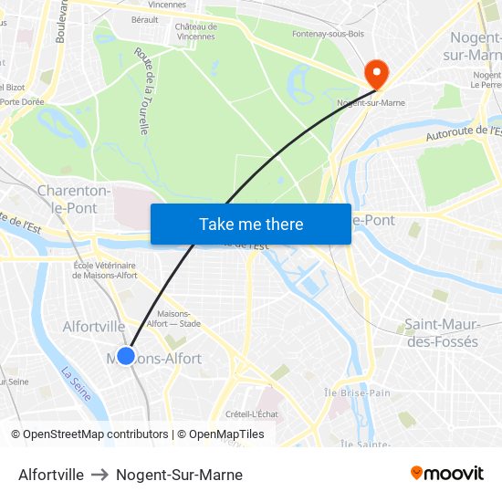 Alfortville to Nogent-Sur-Marne map