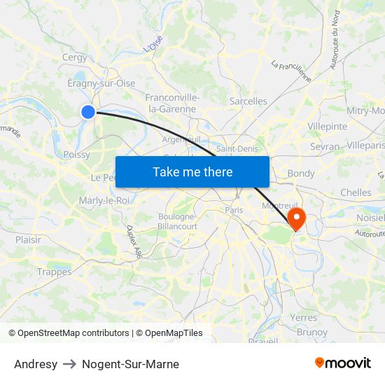 Andresy to Nogent-Sur-Marne map