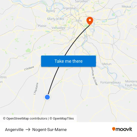 Angerville to Nogent-Sur-Marne map