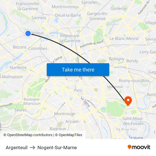 Argenteuil to Nogent-Sur-Marne map