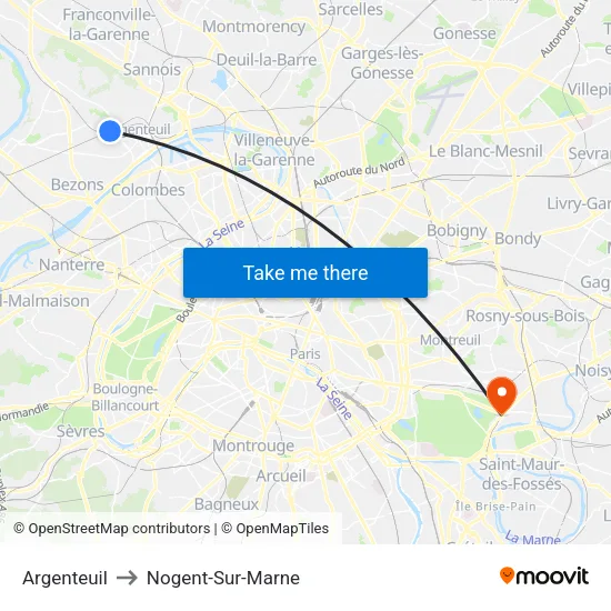 Argenteuil to Nogent-Sur-Marne map
