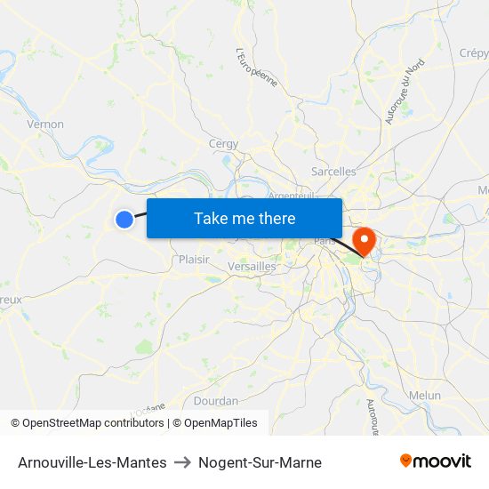 Arnouville-Les-Mantes to Nogent-Sur-Marne map