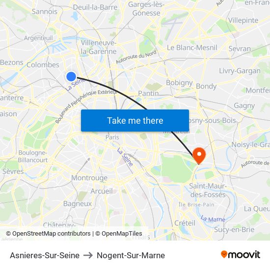 Asnieres-Sur-Seine to Nogent-Sur-Marne map