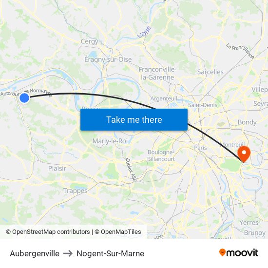 Aubergenville to Nogent-Sur-Marne map