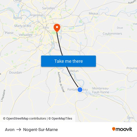 Avon to Nogent-Sur-Marne map