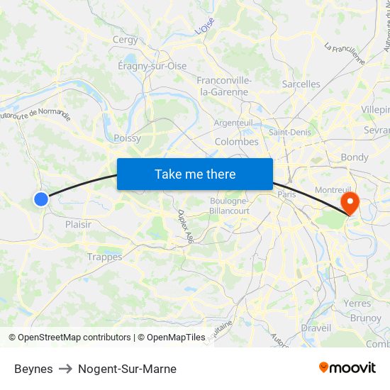 Beynes to Nogent-Sur-Marne map