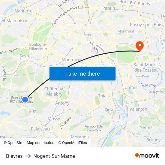 Bievres to Nogent-Sur-Marne map