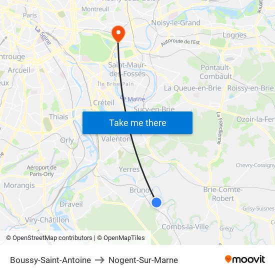 Boussy-Saint-Antoine to Nogent-Sur-Marne map