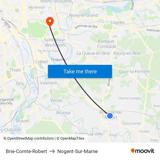 Brie-Comte-Robert to Nogent-Sur-Marne map