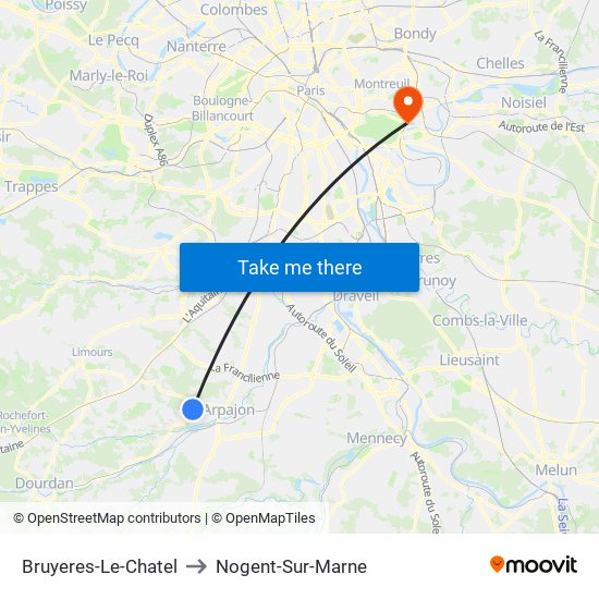 Bruyeres-Le-Chatel to Nogent-Sur-Marne map
