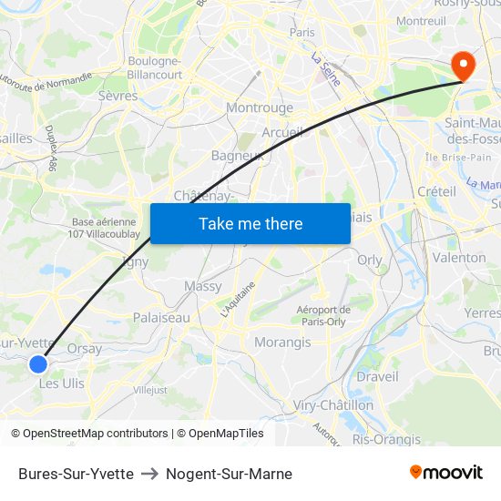 Bures-Sur-Yvette to Nogent-Sur-Marne map