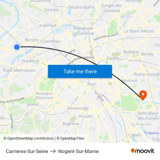 Carrieres-Sur-Seine to Nogent-Sur-Marne map