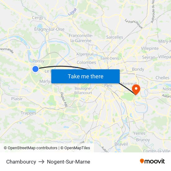 Chambourcy to Nogent-Sur-Marne map