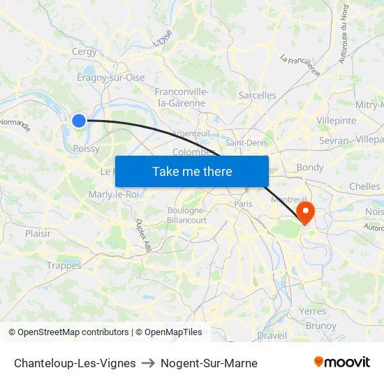 Chanteloup-Les-Vignes to Nogent-Sur-Marne map