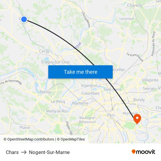 Chars to Nogent-Sur-Marne map