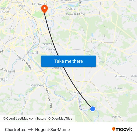 Chartrettes to Nogent-Sur-Marne map