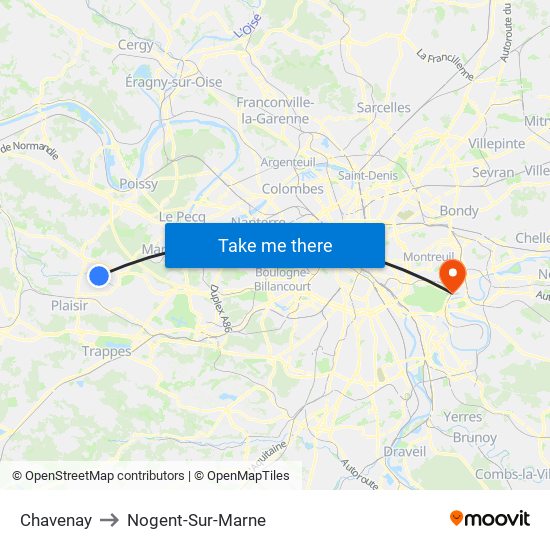 Chavenay to Nogent-Sur-Marne map