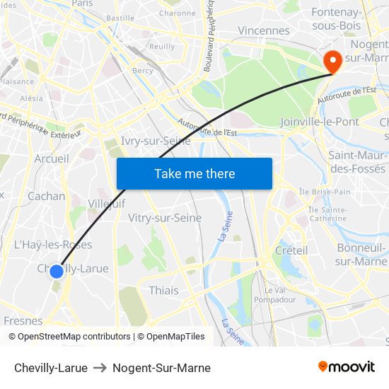 Chevilly-Larue to Nogent-Sur-Marne map