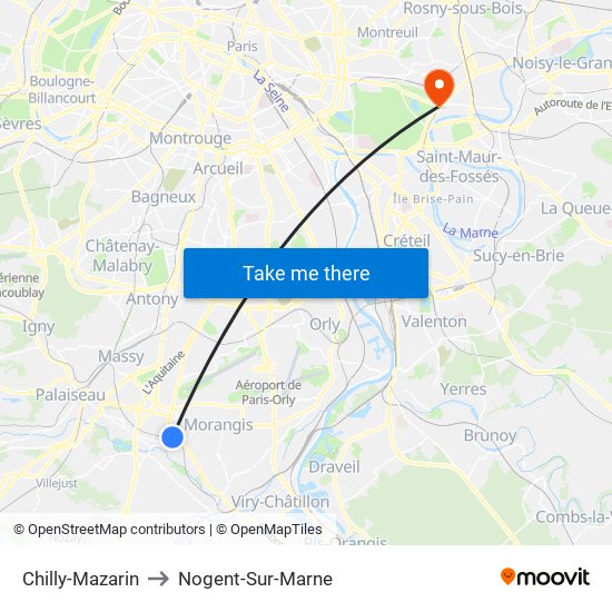 Chilly-Mazarin to Nogent-Sur-Marne map