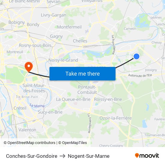 Conches-Sur-Gondoire to Nogent-Sur-Marne map