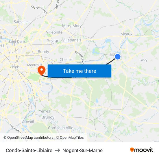 Conde-Sainte-Libiaire to Nogent-Sur-Marne map